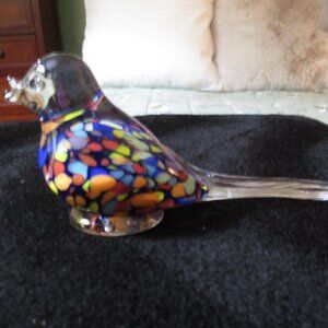 Glass Colorful Bird Paperweight